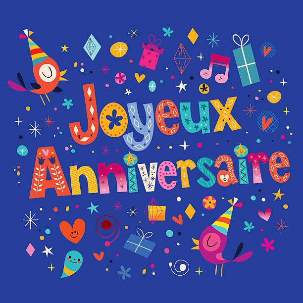 Joyeux Anniversaire Happy Birthday in French card Joyeux Anniversaire Happy Birthday in French card anniversaire stock illustrations