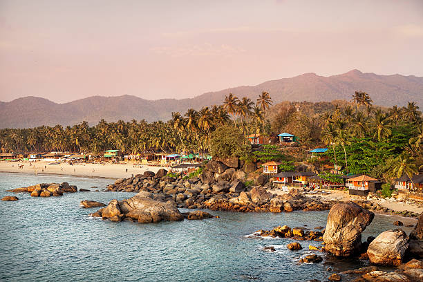Beautiful view of sunset beach in Goa stock photo
