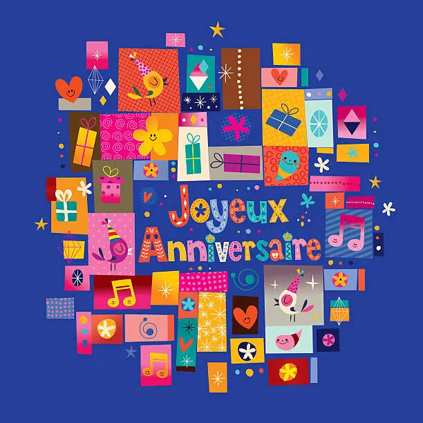 Vector illustration of Joyeux Anniversaire Happy Birthday in French greeting card