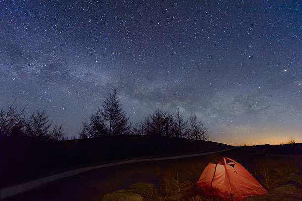 istock Loneley Camper under Milky Way near the forest 521011278