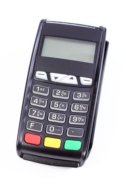 istock Payment terminal on white background, cashless paying for shopping 521013818