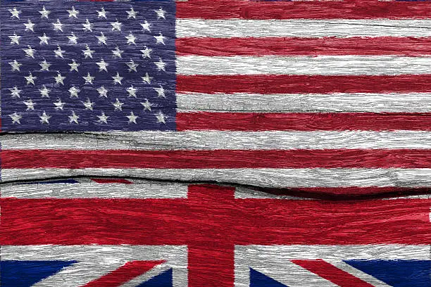 USA and UK flag onwood texture bankground