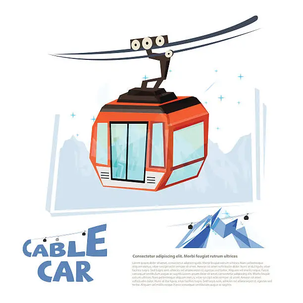 Vector illustration of cablecar with typographic design - vector illustration