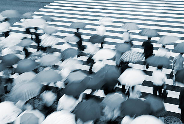 hora do rush em um dia de chuva - umbrella parasol rain rush hour - fotografias e filmes do acervo