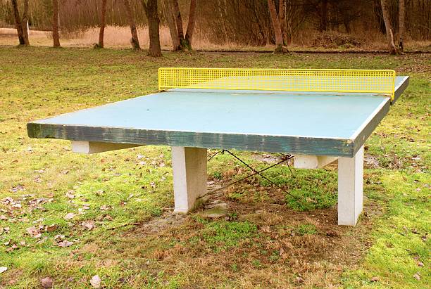 istock Outdoors green  concrete ping pong table in camp 521016844