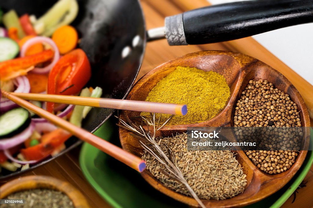 wok stir fry with vegetables and spices Asia Stock Photo