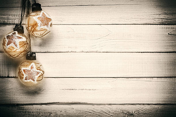 istock Christmas decorations on old wooden planks 521026147