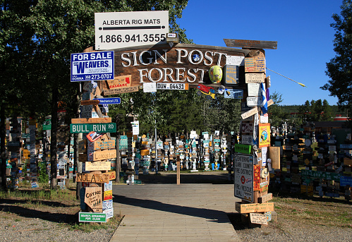 The Sign Post Forest, the most popular attraction in Watson Lake, Yukon, Canada