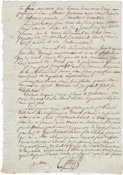 Old French 1819 Handwritten Document with Old Style Writing stock photo