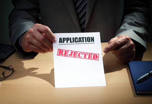 Application has been rejected concept for loan, mortgage, insurance claim form, finance or credit rejection