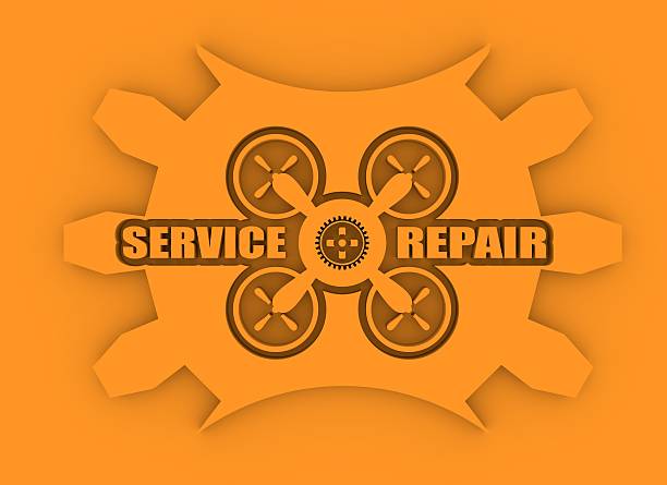 istock Drone quadrocopter icon. Service and repair emblem 521034016