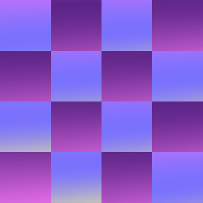 Chequerboard / checkerboard 4x4 grid, 16 shaded squares in two purples, iris and violet. A checked pattern with subtle graduated colours in each square. This is an unusual example of a fractal image.