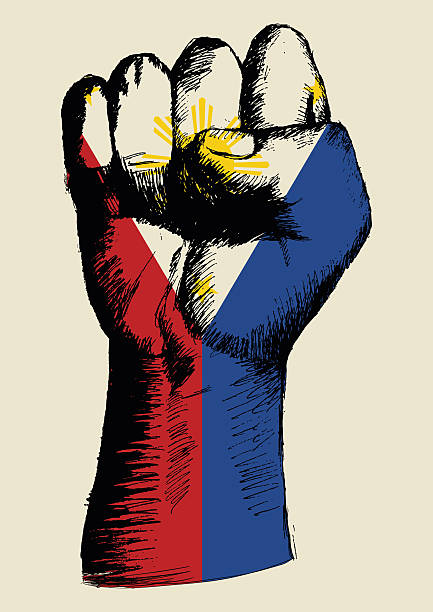 Spirit Of A Nation Sketch illustration of a fist with Philippines insignia filipino ethnicity stock illustrations