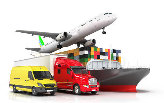 3d render of different modes of transport in one direction seeking concept of diverse deliveries