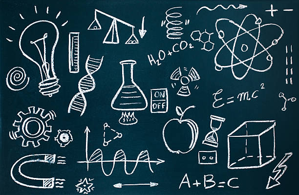istock Chemist and mathematical drawings on blackboard background 521038282