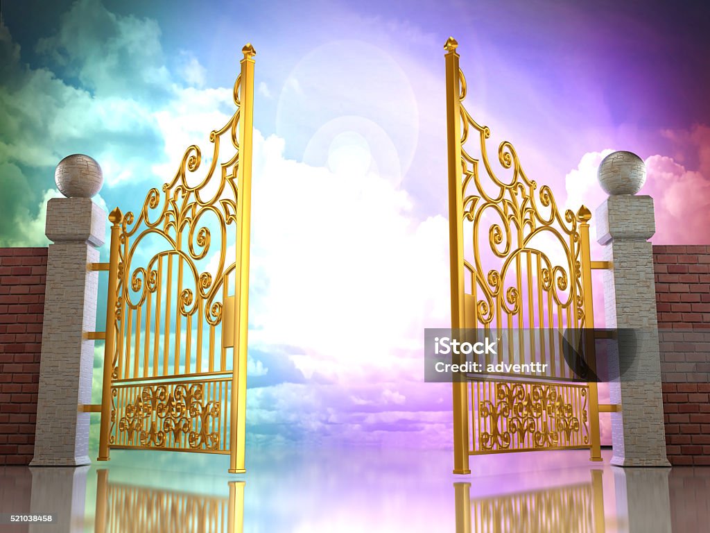Golden Gates Opening To Heavenly Sky Background Stock Photo - Download  Image Now - Gate, Heaven, Gold - Metal - iStock