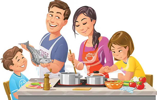 Vector illustration of Family Cooking Together