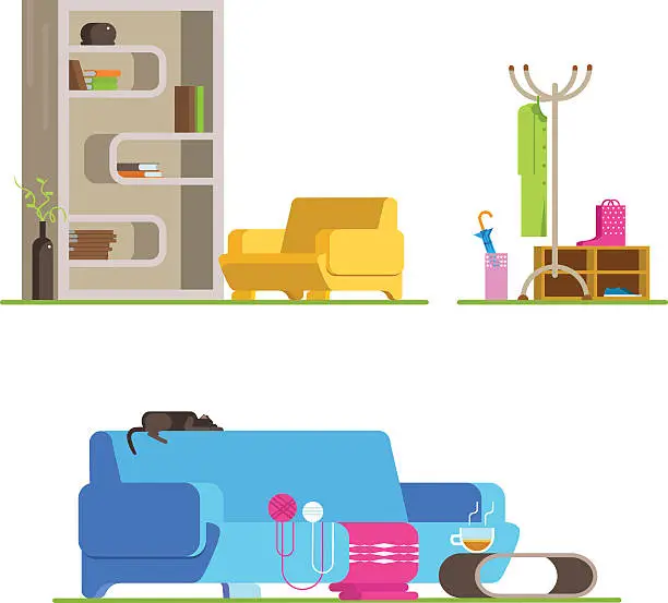 Vector illustration of Set of detailed interior room flat design