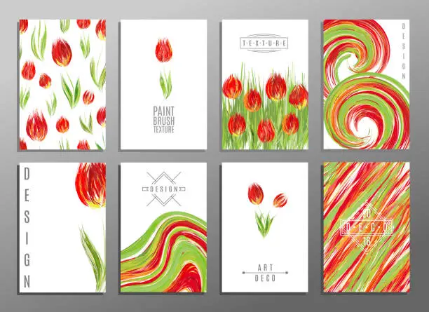 Vector illustration of Floral spring templates with cute flowers tulipss. For romantic design