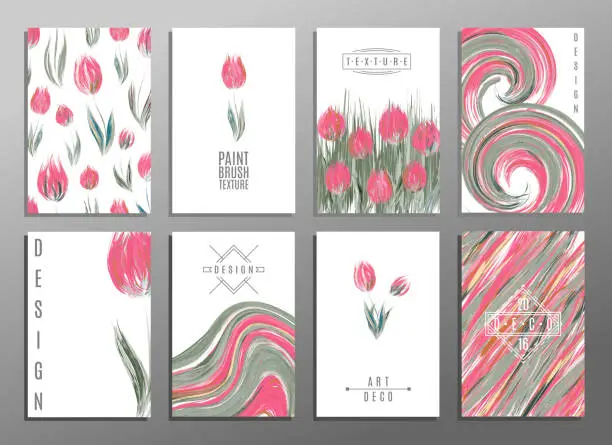 Vector illustration of Floral spring templates with cute flowers tulips. For romantic design,