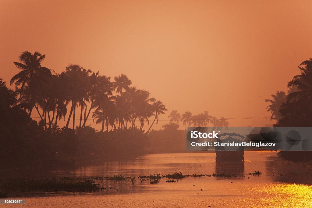 House-boat in Kerala, India Sunrise Kerala Stock Photo