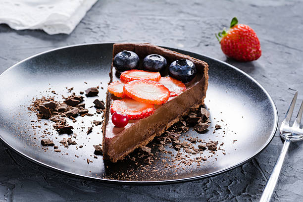 istock Piece of chocolate pie with fruits 521039898