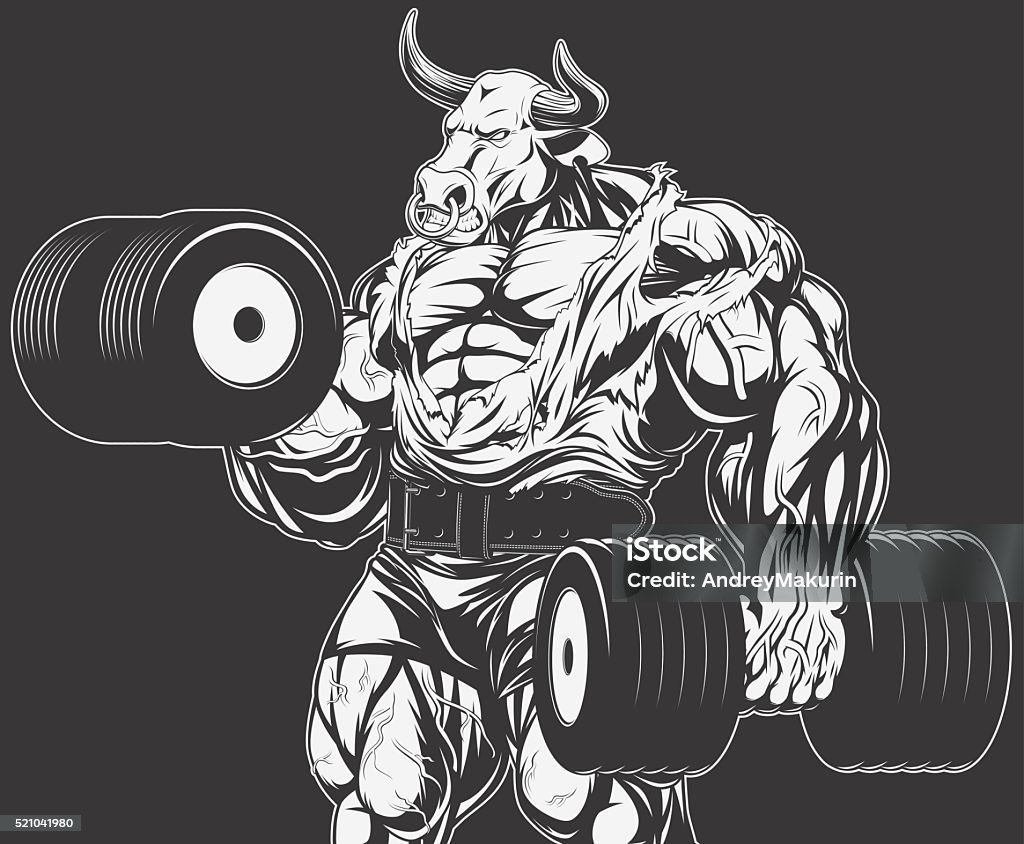 Bull Exercise Strong Bull With Dumbbells Stock Illustration - Download Image Now ...