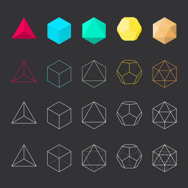 Platonic solids Vector illustration, line design polyhedron stock illustrations