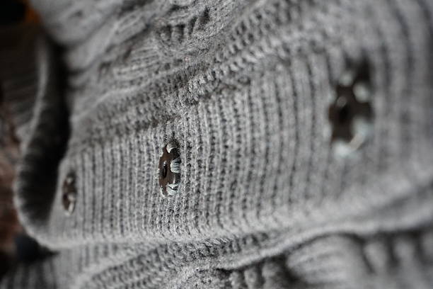 istock Gray metal buttons fastening the woolen sweater 521043094