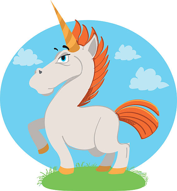istock Unicorn in a meadow, colorful logo cartoon style. 521043446
