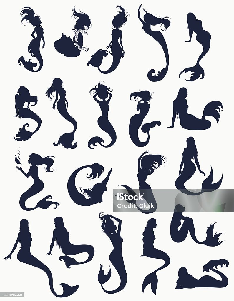 Silhouette Collection Of Mermaids Stock Illustration - Download Image Now -  Mermaid, In Silhouette, Vector - iStock