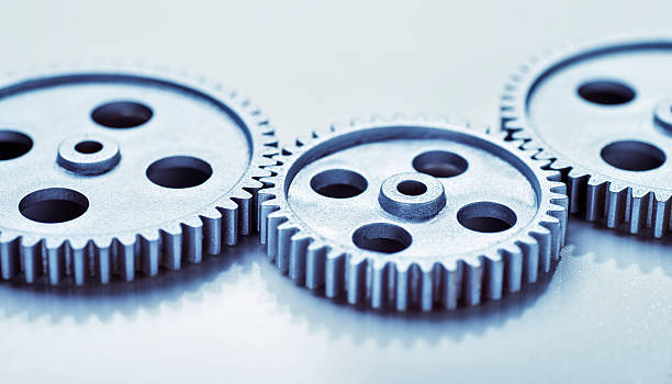 Three connected gears stock photo