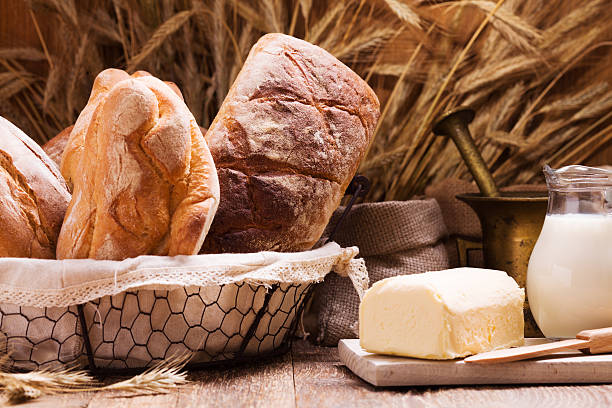 istock Composition of fresh bread, cereals and grains. 521047326