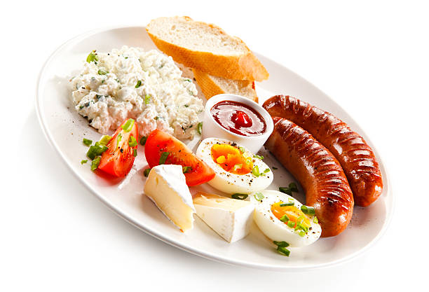 260+ Breakfast Boiled Eggs Bacon Ham And Vegetables Stock Photos