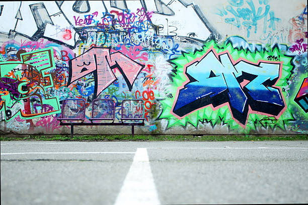 Colorful graffiti wall stock photo