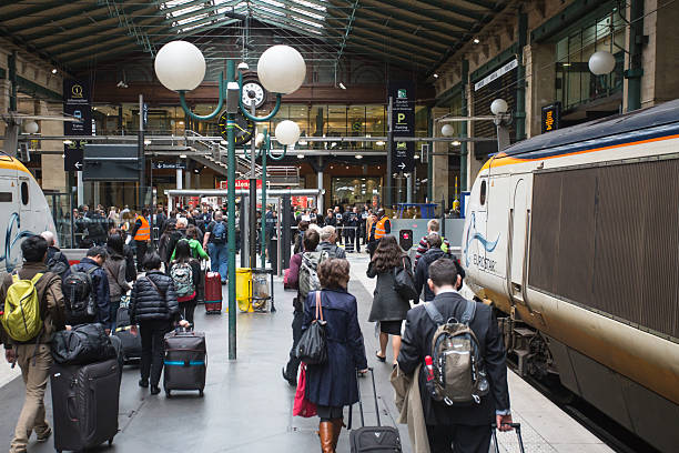 Paris, France - October 9, 2014:  View of travelers at Gare du Nord railway station in Paris France. This station is considered the busiest in Europe serving 190 million passengers a year. 