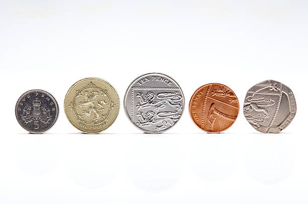 istock Front view of British Coins isolated on white 521069717