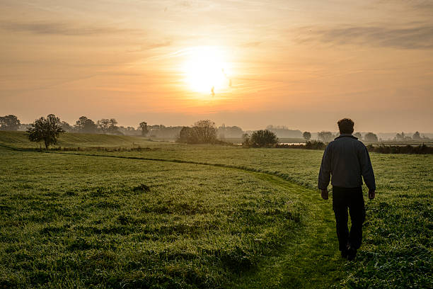 istock Man walking through a field in the morning 521069871