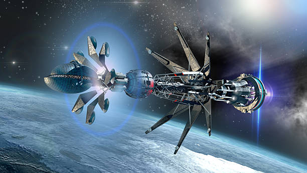 istock Spaceship with Warp Drivein the initiating state 521071147