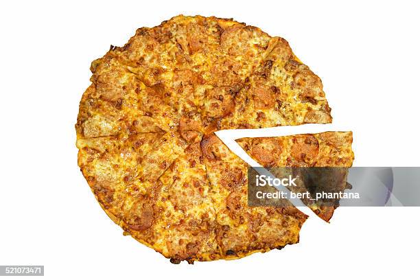 Pizza Isolated On White Stock Photo - Download Image Now - Baked, Basil, Cheese