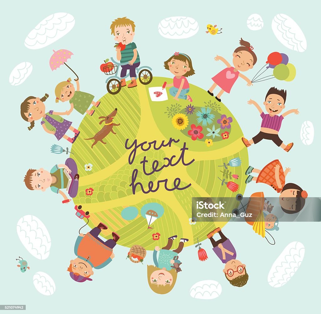Vector illustration with cute kids.Planet of children. Planet of children. Vector illustration with cute kids Child stock vector