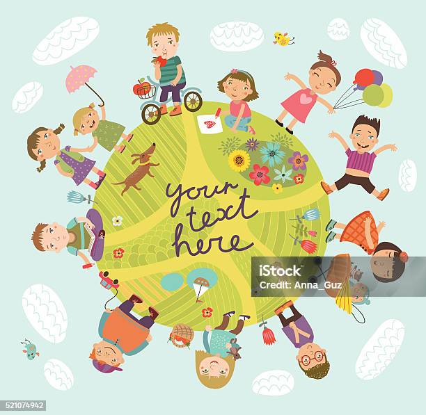 Vector Illustration With Cute Kidsplanet Of Children Stock Illustration - Download Image Now