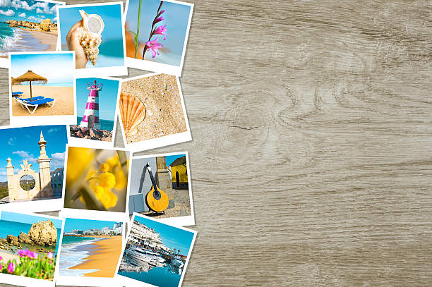 istock Travel polaroids from Portugal on wood, text space 521077021