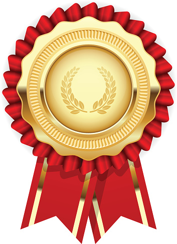 istock Blank award template - rosette with golden medal 521077394