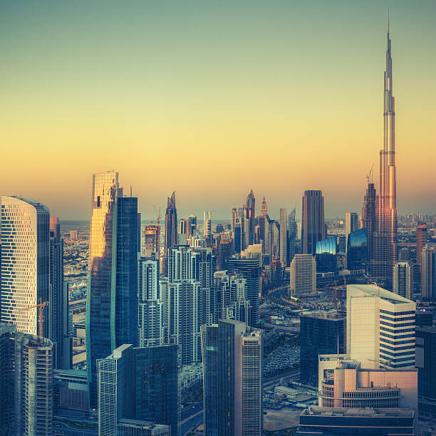 istock Beautiful aerial cityscape with modern architecture at sunset. 521077656