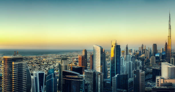 istock Beautiful aerial cityscape with modern architecture at sunset. 521077842
