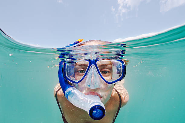Portrait of a young woman snorkelling in the ocean