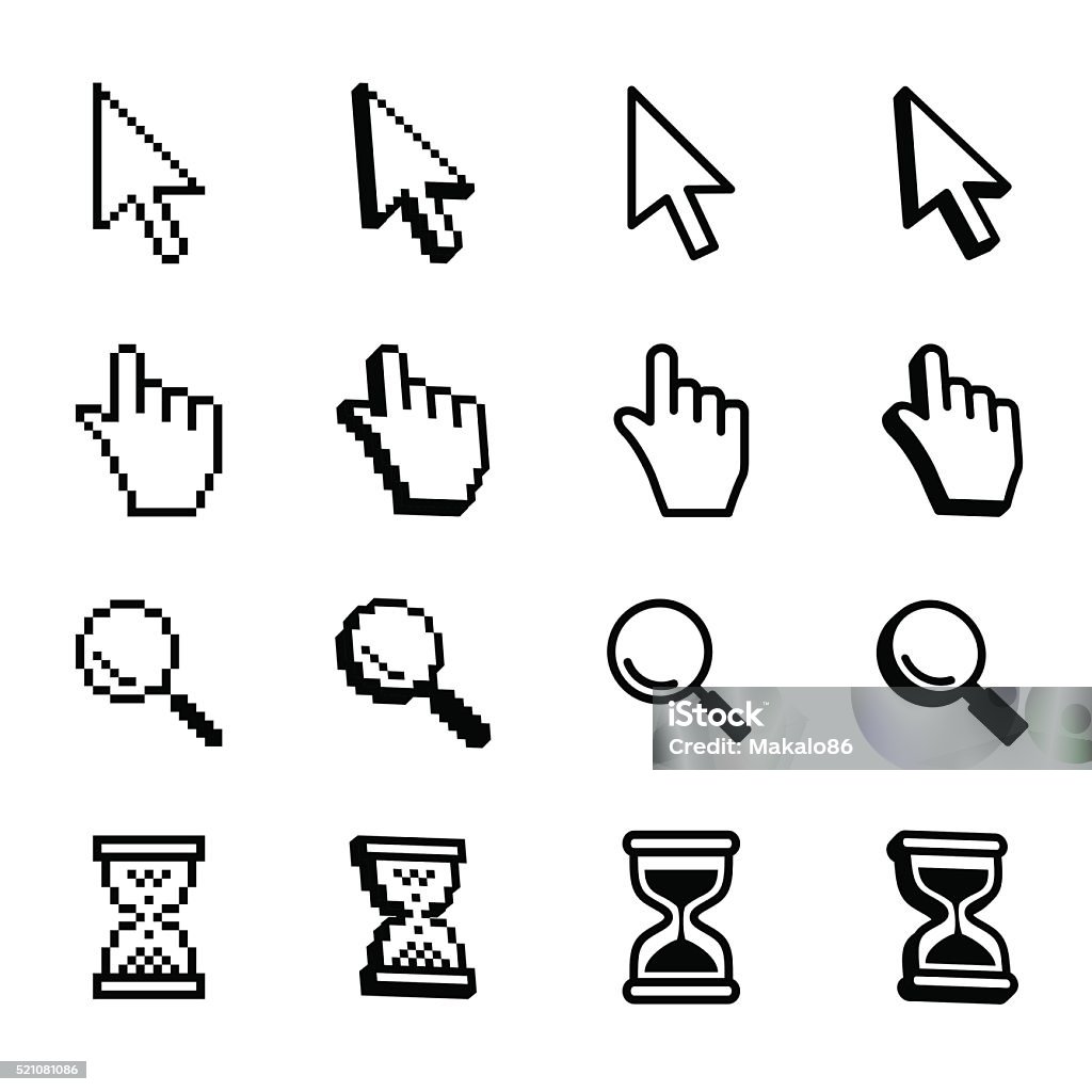 Vector set mouse cursors. Vector cursors, hourglass,  pointer icon. Aiming stock vector