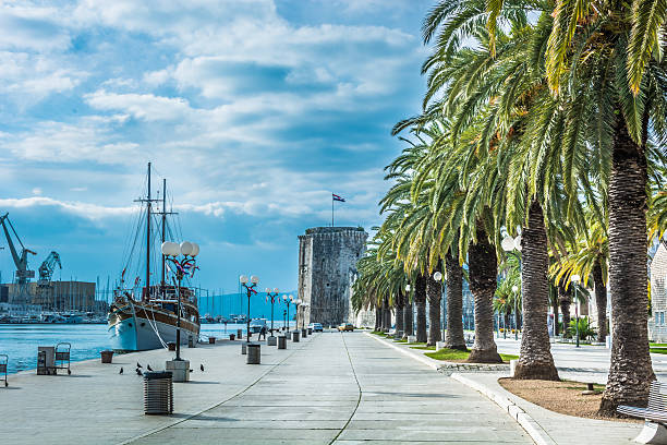 Town of Trogir rooftops and landmarks panoramic view, Dalmatia region of Croatia