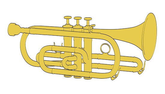 Trumpet with banner. 3d illustration isolated on white background